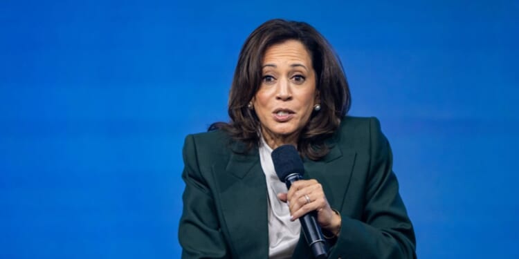 Former Vice President Kamala Harris speaks on stage during the Austrian World Summit at Hofburg Congress Center on June 16, 2026, in Vienna, Austria.