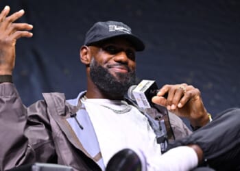 NBA superstar LeBron James, pictured speaking at the Fanatics Fest NYC 2026 event in New York City on July 16.