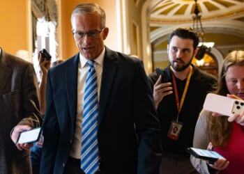 Senate Majority Leader John Thune walks from the Senate Chambers in the U.S. Capitol Building on July 23, 2026, in Washington, D.C.