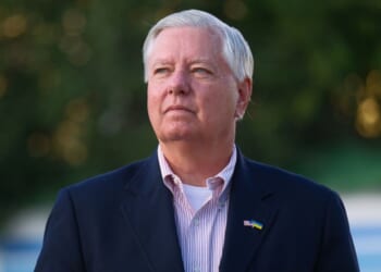 Senator Lindsey Graham (R-SC) looks forward in Kyiv, Ukraine