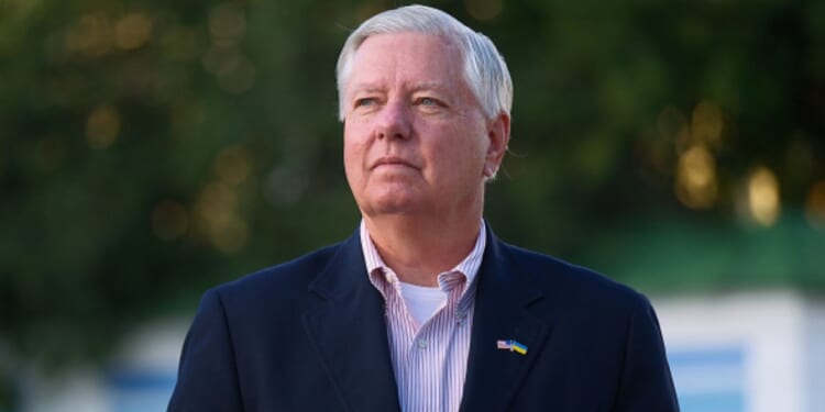 Senator Lindsey Graham (R-SC) looks forward in Kyiv, Ukraine