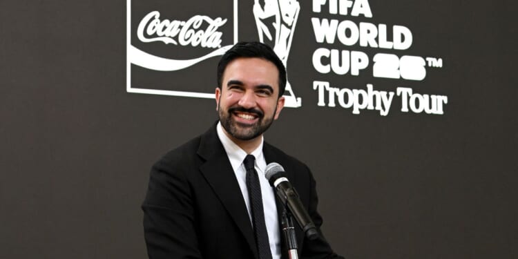New York City Mayor Zohran Mamdani speaks during the FIFA World Cup Trophy Tour by Coca-Cola at American Museum of Natural History on June 2, 2026, in New York City.