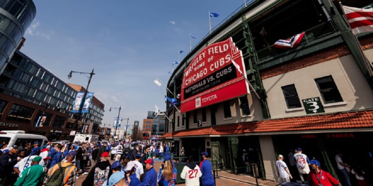 The exterior of Chicago's storied Wrigley Field is pictured in a March file photo before the Opening Day game between the Chicago Cubs and the Washington Nationals.