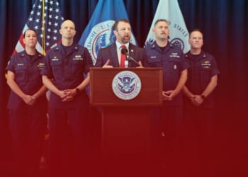 U.S. Homeland Security Secretary Markwayne Mullin speaks to the press at the Javits Center in New York City on July 1, 2026.