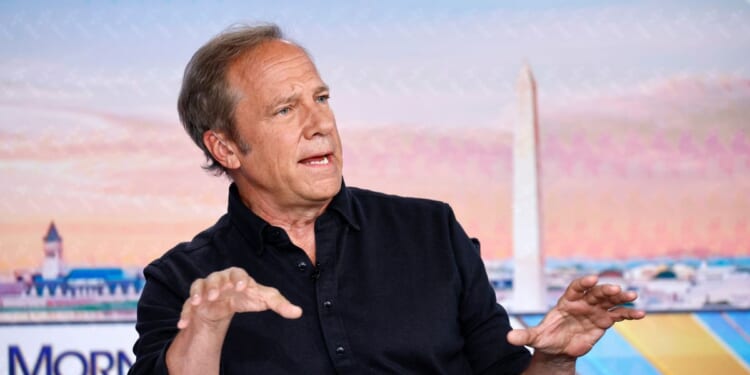 Mike Rowe visits Fox Business Network's "Mornings with Maria" with anchor Maria Bartiromo and guest Dina Powell McCormick at Fox Business Studios on June 9, 2026, in Washington, D.C.