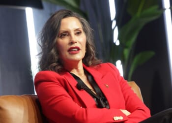 Michigan Governor Gretchen Whitmer speaks at a forum at Elevate at One Campus in Detroit, Michigan, on April 8, 2026.