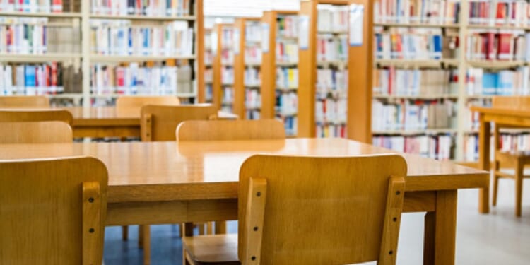 A school library is pictured empty.