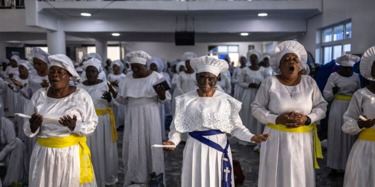 Christians worship in a church in Lagos, Nigeria on June 3, 2026.