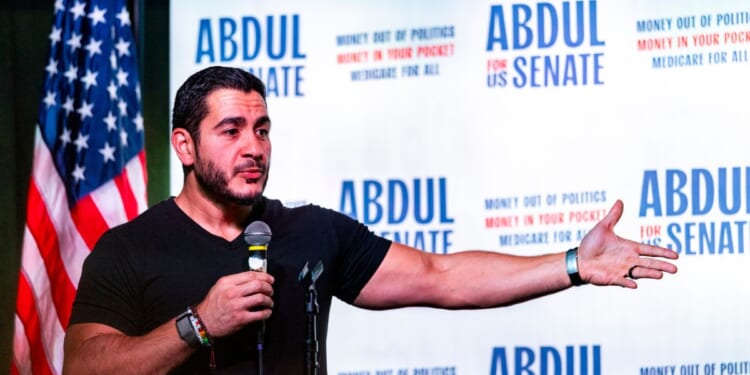 Democratic U.S. Senate candidate Abdul El-Sayed speaks during a campaign event at the Loving Touch on July 25, 2026, in Ferndale, Michigan.