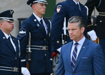 Secretary of War Pete Hegseth waits for the arrival of Iraqi Prime Minister Ali al-Zaidi during an arrival ceremony at the Pentagon in Washington, D.C., on July 14, 2026.