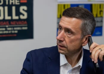 DNC Chair Ken Martin phone banks for Prop 50 at Women's March Foundation Office on Thursday, Oct. 23, 2025, in Los Angeles, California.