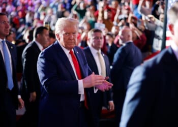 Surrounded by U.S. Secret Service agents, President Donald Trump leaves the the Santander Arena following a campaign rally on Nov. 4, 2024, in Reading, Pennsylvania.