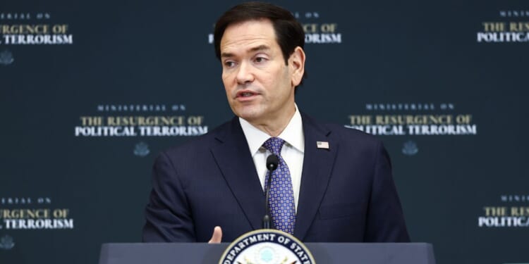 Secretary of State Marco Rubio delivers opening remarks during the Ministerial on the Resurgence of Political Terrorism at the State Department on July 16, 2026, in Washington, D.C.