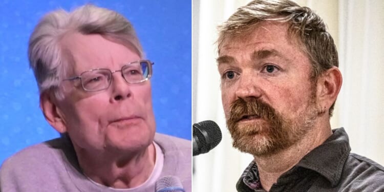 Horror author Stephen King, left, backed down after trying to quote Jesus while discussing disgraced U.S. Senate candidate Graham Platner, right, a Maine Democrat accused this week of rape.