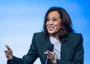 Former Vice President Kamala Harris speaks on stage during the Austrian World Summit at Hofburg Congress Center on June 16, 2026, in Vienna, Austria.