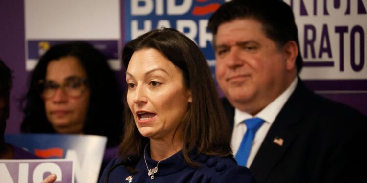 Florida Democratic Party Chair Nikki Fried speaks during a Biden-Harris 2024 campaign press conference on MAGA extremism ahead of a rally in Hialeah in support of former President Donald Trump and the third Republican Primary Debate, in Miami, Florida, on Nov. 7, 2023.
