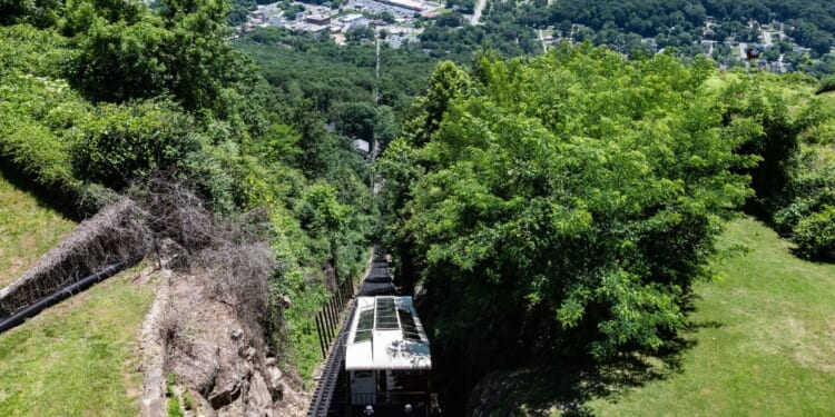 A panoramic view of The Incline on Lookout Mountain looking down into the Tennessee River Valley on June 6, 2018, in Chattanooga, Tennessee.