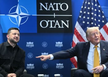 Ukraine's President Volodymyr Zelenskyy meets with President Donald Trump on the sidelines of the NATO Summit at Bestepe Presidential Compound in Ankara, on July 8, 2026.