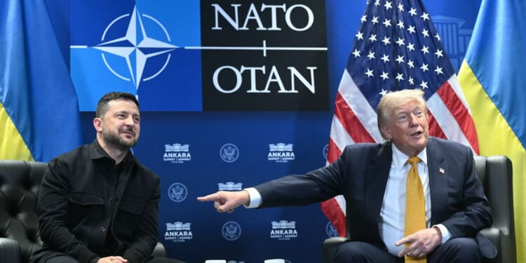 Ukraine's President Volodymyr Zelenskyy meets with President Donald Trump on the sidelines of the NATO Summit at Bestepe Presidential Compound in Ankara, on July 8, 2026.