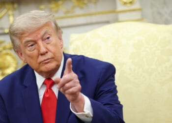 President Donald Trump takes questions from the media during a bilateral meeting with President of Lebanon Joseph Aoun in the Oval Office of the White House on July 21, 2026, in Washington, D.C.