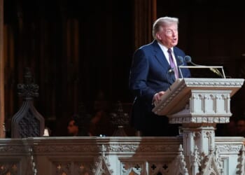 President Donald Trump delivers remarks Tuesday during the funeral service for the late GOP. Sen. Lindsey Graham of South Carolina at the Washington National Cathedral in Washington, D.C.
