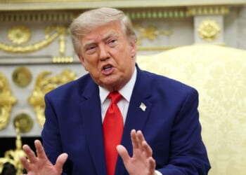 President Donald Trump speaks during a bilateral meeting with President of Lebanon Joseph Aoun in the Oval Office of the White House on July 21, 2026, in Washington, D.C.