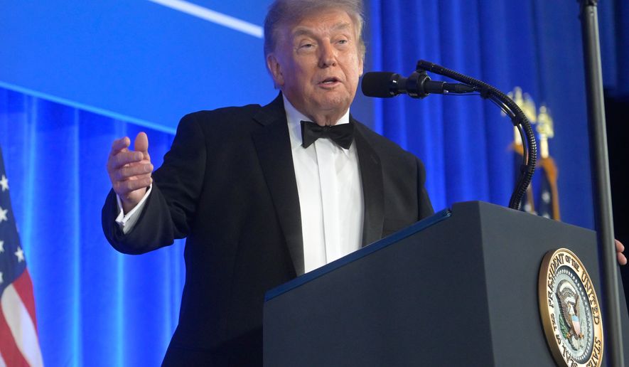 President Donald Trump speaks at the White House Correspondents' Association dinner at the Waldorf Astoria Washington DC, Friday, July 24, 2026, in Washington. (AP Photo/Rod Lamkey, Jr.)