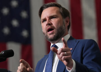 Vice President JD Vance speaks to a crowd.