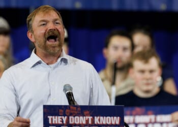 Democratic U.S. Senate candidate Graham Platner speaks at his primary election event on June 9, 2026, in Blue Hill, Maine.