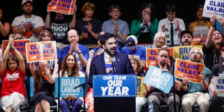 New York City Mayor Zohran Mamdani speaks at a June 18 rally before a New York primary that saw victory for Democratic Socialists of America candidates.