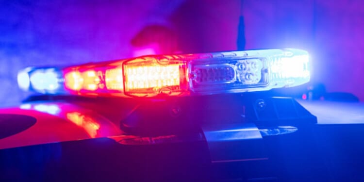 Police car lights flash.