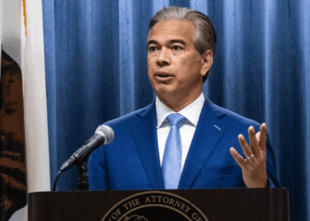 California Attorney General Rob Bonta announces El Monte Union High School District mishandled claims of sexual abuse for years during a press conference in Los Angeles on Friday, March 20, 2026. (Photo by Sarah Reingewirtz/MediaNews Group/Los Angeles Daily News via Getty Images)