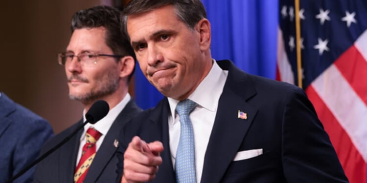 Acting U.S. Attorney General Todd Blanche speaks during a news conference at the Robert F. Kennedy Department of Justice building Wednesday in Washington.