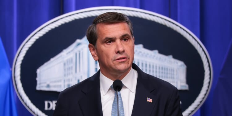 Acting Attorney General Todd Blanche speaks during a news conference at the Robert F. Kennedy Department of Justice building on Aug. 5, 2026, in Washington, D.C.