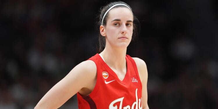 Caitlin Clark of the Indiana Fever looks on during the second half against the Seattle Storm at Climate Pledge Arena on July 28, 2026, in Seattle, Washington.