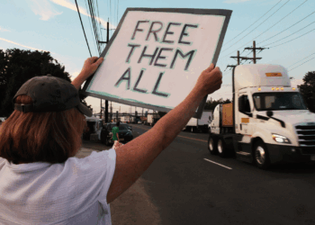 Protesters gather outside the Delaney Hall Detention Facility , where ICE is housing detained immigrants, on August 4, 2026, in Newark, New Jersey. The demand for a shutdown continues after El Salvadoran immigrant Edwin Lopez-Cornejo died on August 1st while in custody at the facility. He was the 22nd person to die in ICE custody this year. (Photo by Spencer Platt/Getty Images)