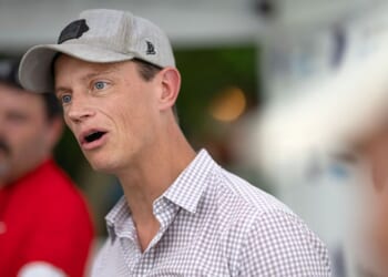 Rob Sand , who is the Democratic nominee for Iowa governor, speaks to the media at the Iowa State Fair Saturday in Des Moines, Iowa.