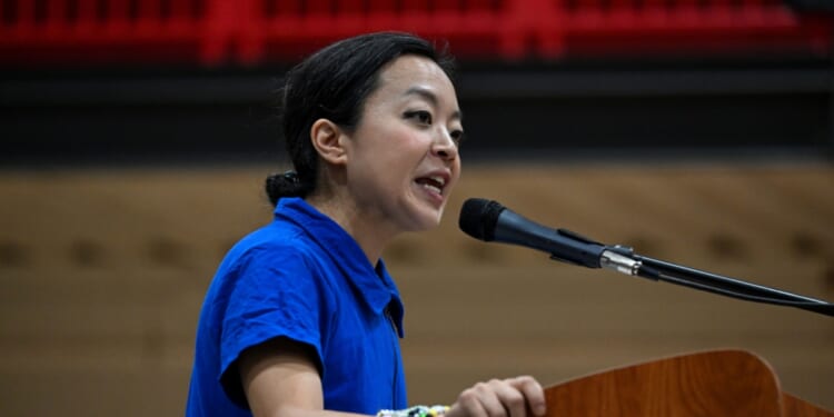 Wisconsin Democratic gubernatorial candidate Francesca Hong speaks during a campaign rally on Aug. 2, 2026, in Milwaukee, Wisconsin.