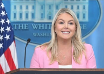 White House Press Secretary Karoline Leavitt speaks during a press briefing in the Brady Briefing Room of the White House in Washington, D.C., on July 16, 2026.