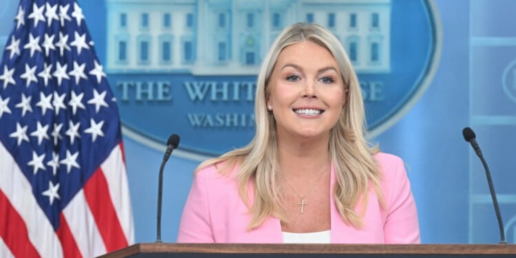 White House Press Secretary Karoline Leavitt speaks during a press briefing in the Brady Briefing Room of the White House in Washington, D.C., on July 16, 2026.