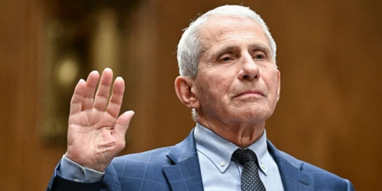 Anthony Fauci stands with his right hand in the air as he takes the oath before entering a hearing for the Senate Homeland Security Committee on July 29, 2026.