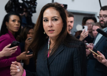 Harmeet Dhillon, assistant attorney general for Civil Rights, speaks with reporters after former Attorney General Pam Bondi sat for a House Oversight and Government Reform Committee deposition about the Jeffrey Epstein files, in Rayburn building on Friday, May 29, 2026. (Tom Williams/CQ-Roll Call, Inc via Getty Images)