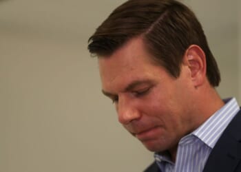 Democratic U.S. Rep. Eric Swalwell speaks at his campaign headquarters in Dublin, California, on July 8, 2019.
