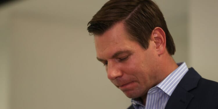 Democratic U.S. Rep. Eric Swalwell speaks at his campaign headquarters in Dublin, California, on July 8, 2019.