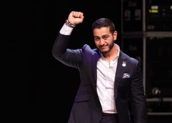 Democratic candidate for U.S. Senate Abdul El-Sayed speaks to supporters at an election-night rally at the Majestic Theatre on Aug. 4, 2026, in Detroit, Michigan.