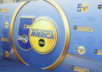 An ABC press carpet is visible for Good Morning America’s 50th anniversary celebration on November 3, 2025 in New York City.