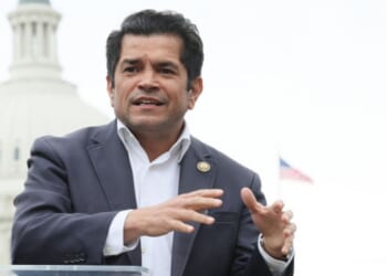 California U.S. Representative Jimmy Gomez speaks at the Say NO to Tax Breaks for Billionaires & Corporations rally near the Capitol Building on April 10, 2025.