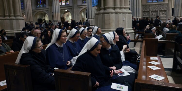 Nuns arrive for the Vespers mass for the Archbishop-designate Ronald Hicks as he begins the process Thursday of taking over the Archdiocese of New York, succeeding Cardinal Timothy Dolan on Feb. 5, 2026, in New York City.
