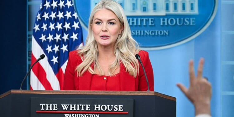 White House press secretary Karoline Leavitt speaks during a July 23 news briefing at the White House in Washington, D.C.