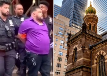 New York police arrested Larry Montes, 46, of the Bronx in connection with the attack in Manhattan’s Central Synagogue.